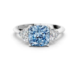 White gold Fancy Blue Cushion Cut Cut Diamond Cluster Ring with Solitaire Band and Four-Prong Setting_36