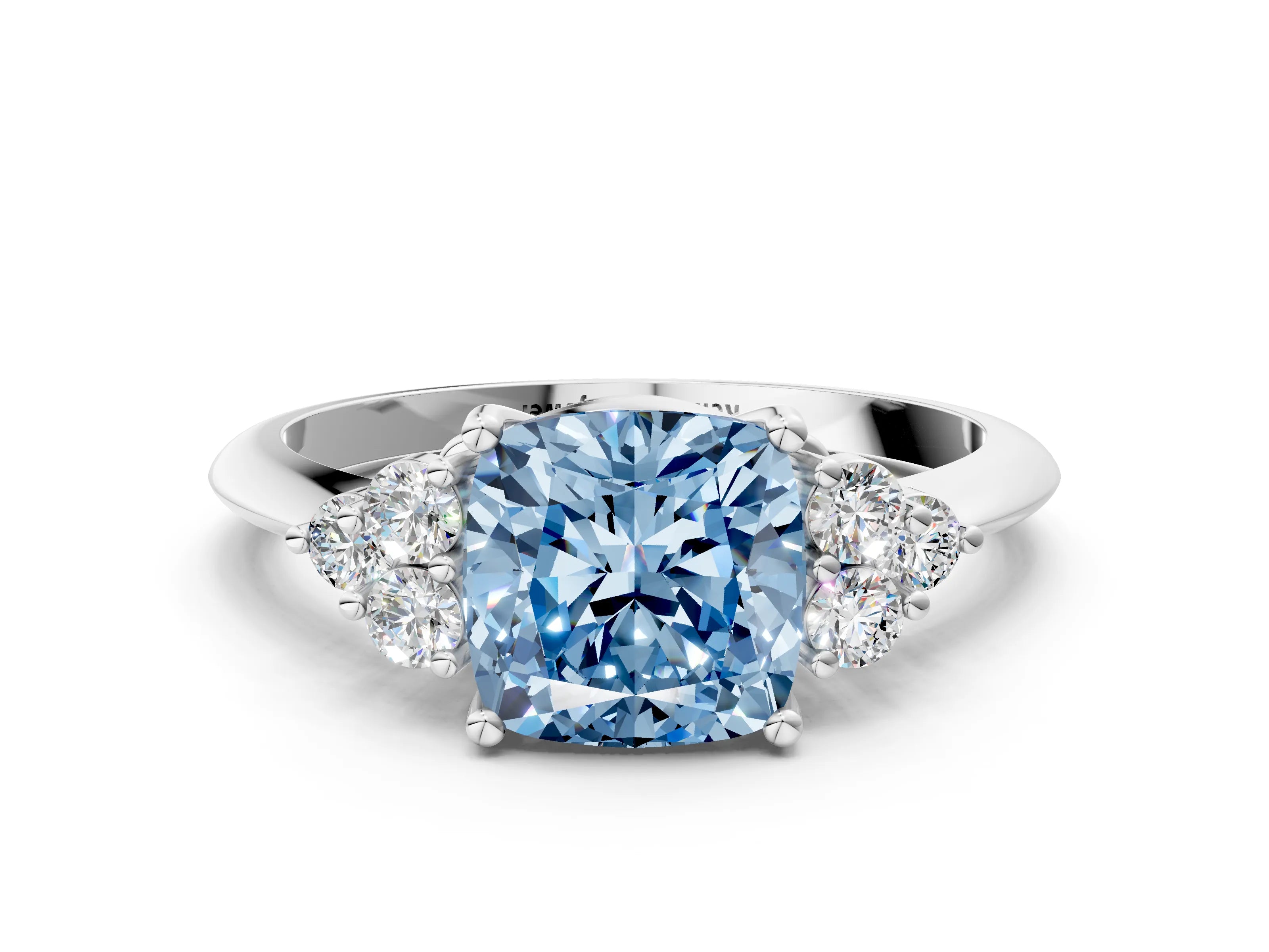White gold Fancy Blue Cushion Cut Cut Diamond Cluster Ring with Solitaire Band and Four-Prong Setting_36
