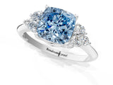 White gold Fancy Blue Cushion Cut Cut Diamond Cluster Ring with Solitaire Band and Four-Prong Setting_37