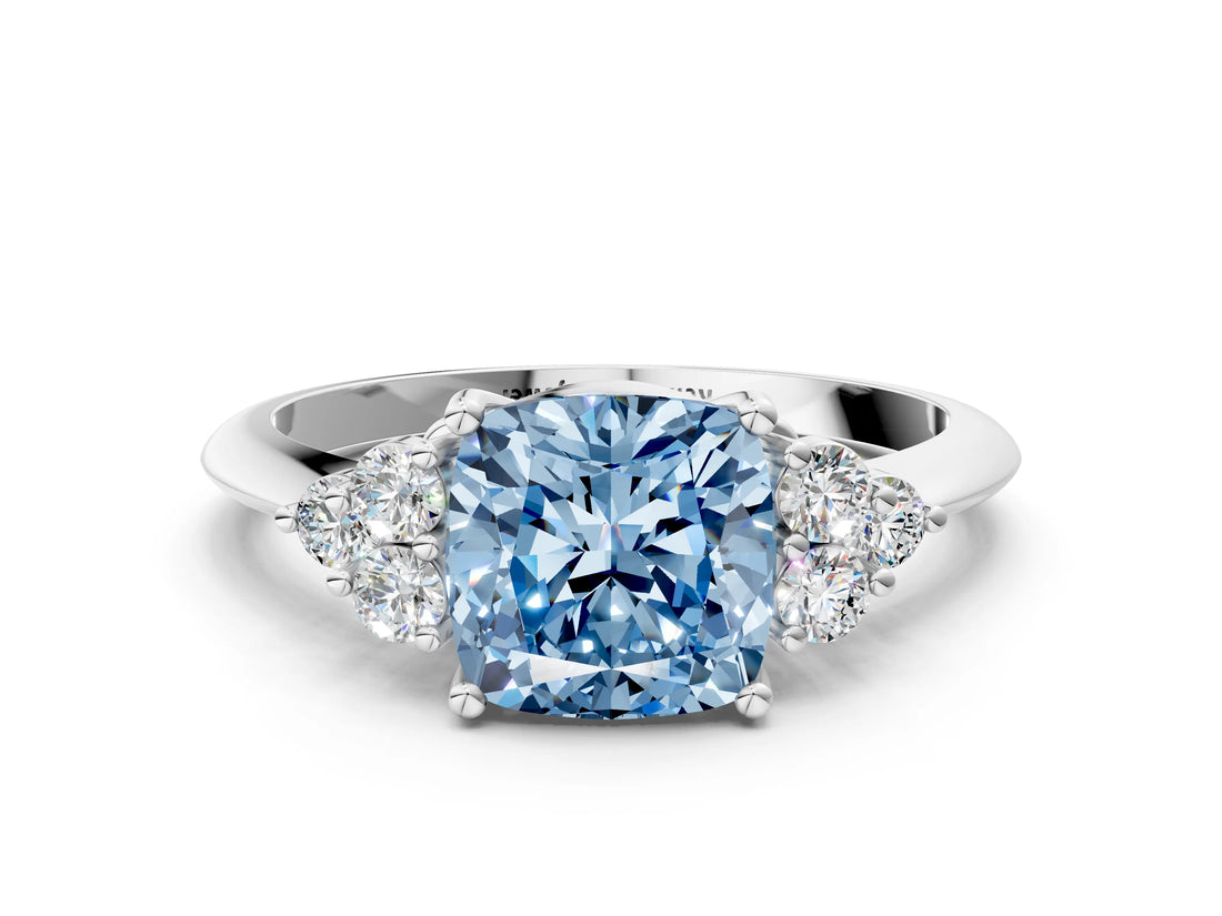 White gold Fancy Blue Cushion Cut Cut Diamond Cluster Ring with Solitaire Band and Four-Prong Setting_37