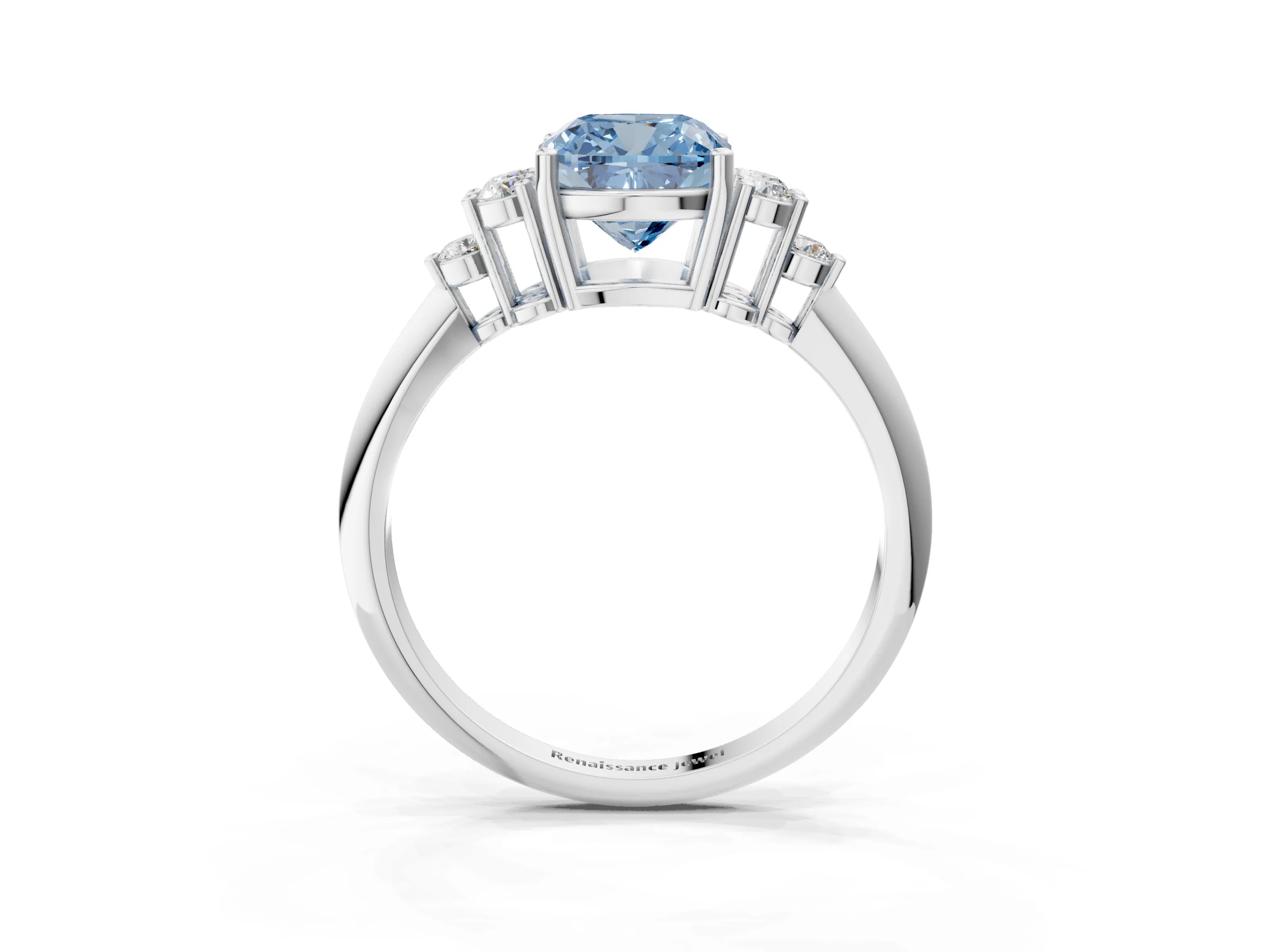 White gold Fancy Blue Cushion Cut Cut Diamond Cluster Ring with Solitaire Band and Four-Prong Setting_39