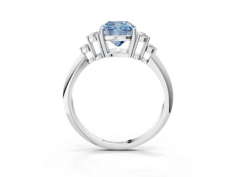 White gold Fancy Blue Cushion Cut Cut Diamond Cluster Ring with Solitaire Band and Four-Prong Setting_39
