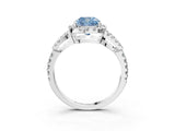 White gold Fancy Blue Cushion Cut Cut Diamond Halo Engagement Ring with Open Split Pavé Band_3