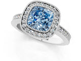 White gold Fancy Blue Cushion Cut-Cut Diamond Halo Engagement Ring with Pave Band and Prong Setting_1
