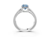 White gold Fancy Blue Cushion Cut Cut Diamond Milgrain Pave Band Four-Prong Setting Ring_18