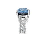 White gold Fancy Blue Cushion Cut Cut Diamond Milgrain Pave Band Four-Prong Setting Ring_20