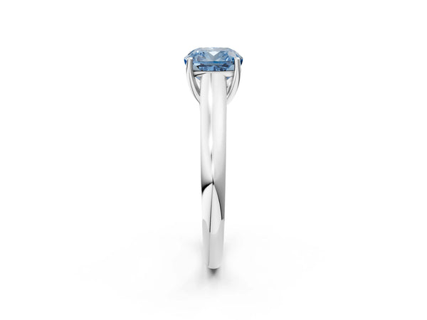 White gold Fancy Blue Cushion Cut Cut Diamond Solitaire Engagement Ring with Tapered Plain Band and Four-Prong Setting