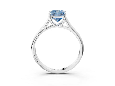 White gold Fancy Blue Cushion Cut Cut Diamond Solitaire Engagement Ring with Tapered Plain Band and Four-Prong Setting_15