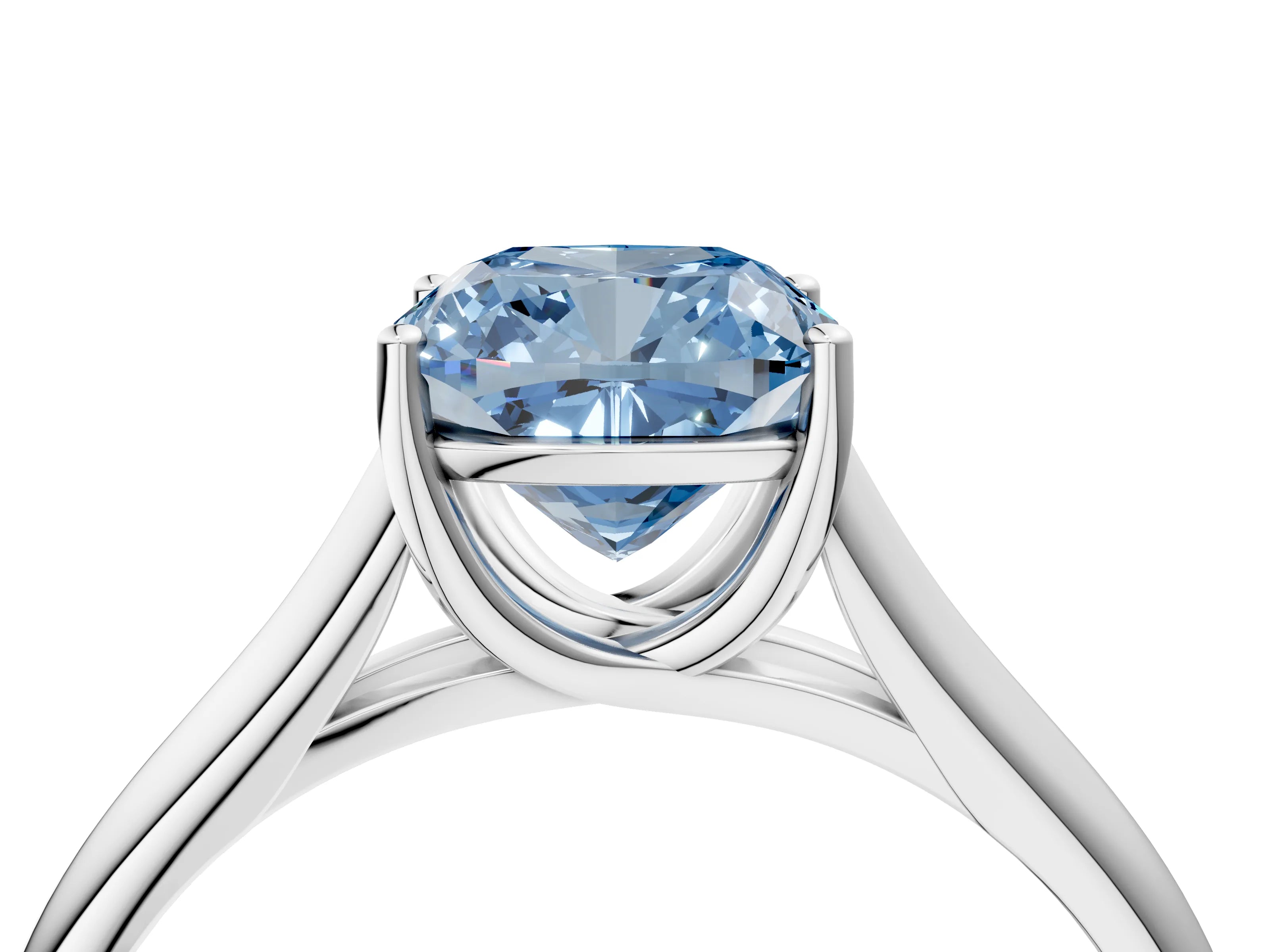 White gold Fancy Blue Cushion Cut Cut Diamond Solitaire Engagement Ring with Tapered Plain Band and Four-Prong Setting_16
