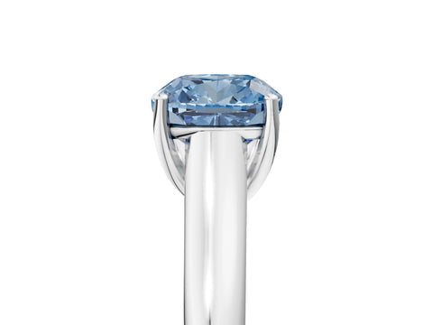 White gold Fancy Blue Cushion Cut Cut Diamond Solitaire Engagement Ring with Tapered Plain Band and Four-Prong Setting_17