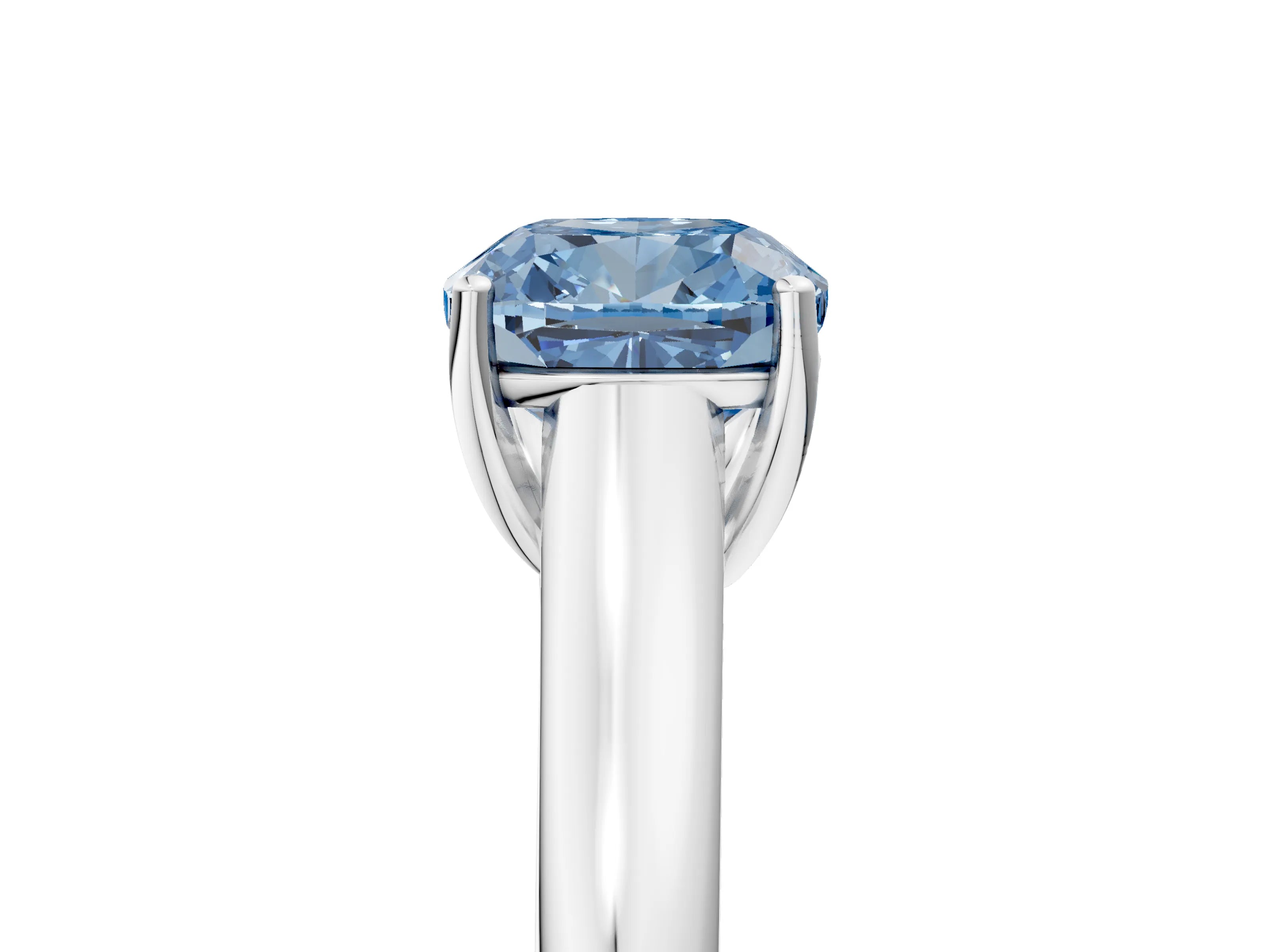 White gold Fancy Blue Cushion Cut Cut Diamond Solitaire Engagement Ring with Tapered Plain Band and Four-Prong Setting_17