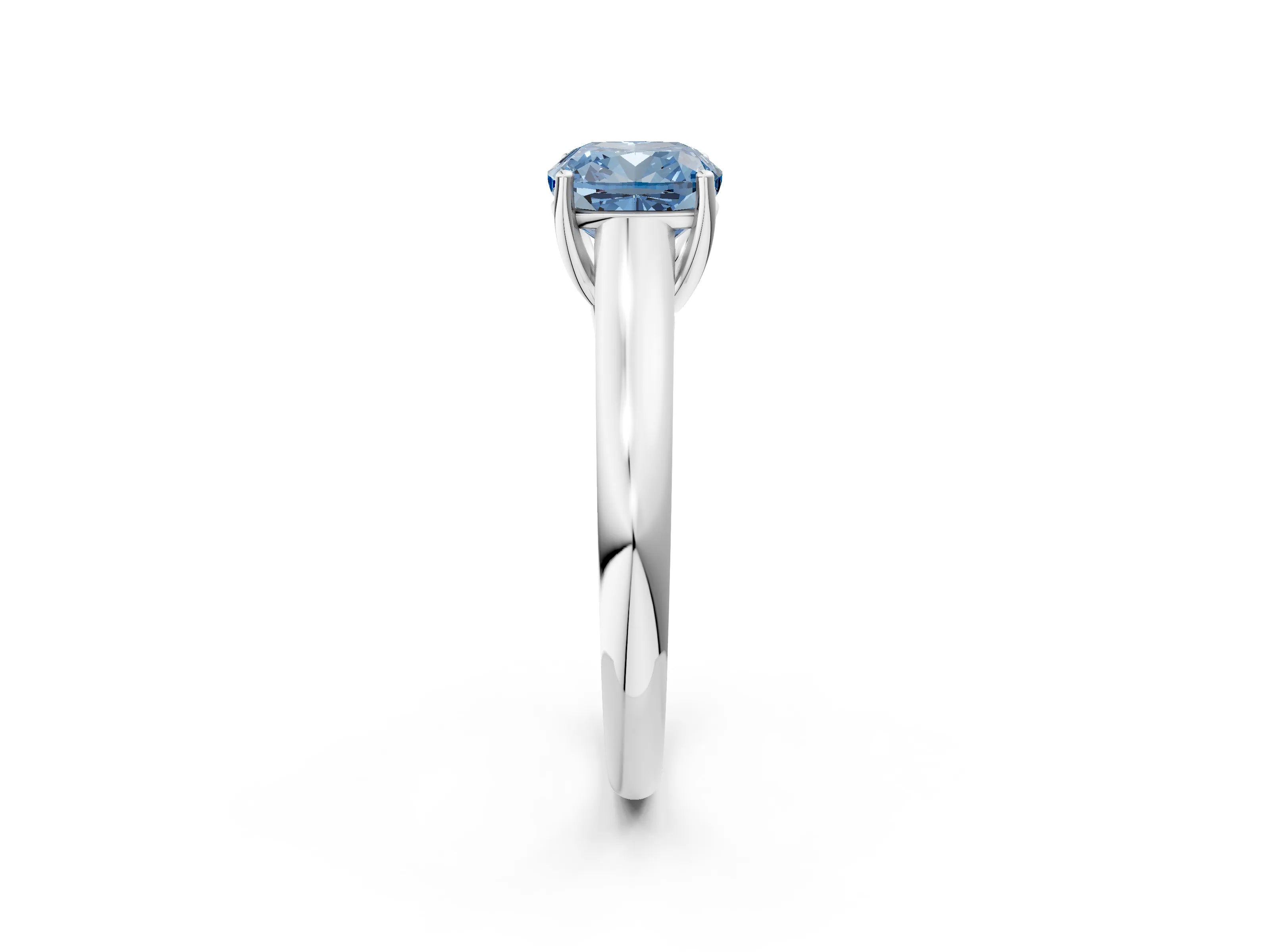 White gold Fancy Blue Cushion Cut Cut Diamond Solitaire Engagement Ring with Tapered Plain Band and Four-Prong Setting_2