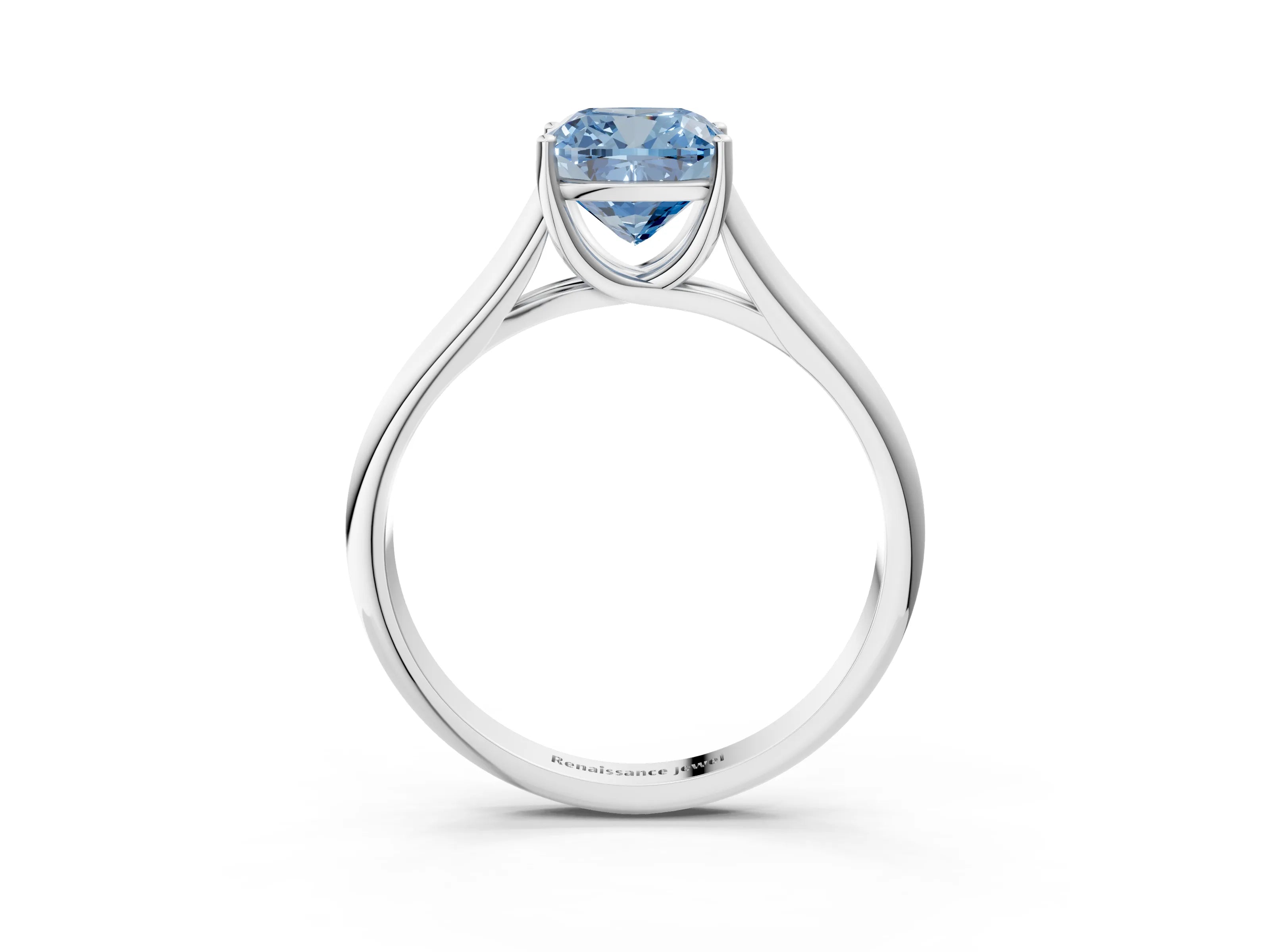 White gold Fancy Blue Cushion Cut Cut Diamond Solitaire Engagement Ring with Tapered Plain Band and Four-Prong Setting_3