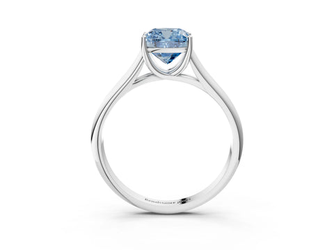 White gold Fancy Blue Cushion Cut Cut Diamond Solitaire Engagement Ring with Tapered Plain Band and Four-Prong Setting_3
