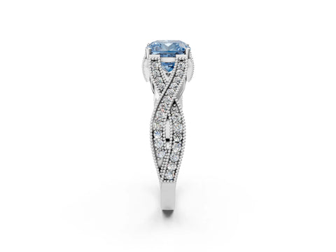White gold Fancy Blue Cushion Cut Cut Diamond Twisted Band with Milgrain Pave Setting and Four-Prong Setting_2