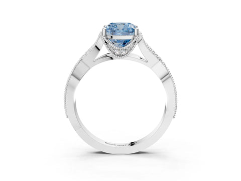 White gold Fancy Blue Cushion Cut Cut Diamond Twisted Band with Milgrain Pave Setting and Four-Prong Setting_3