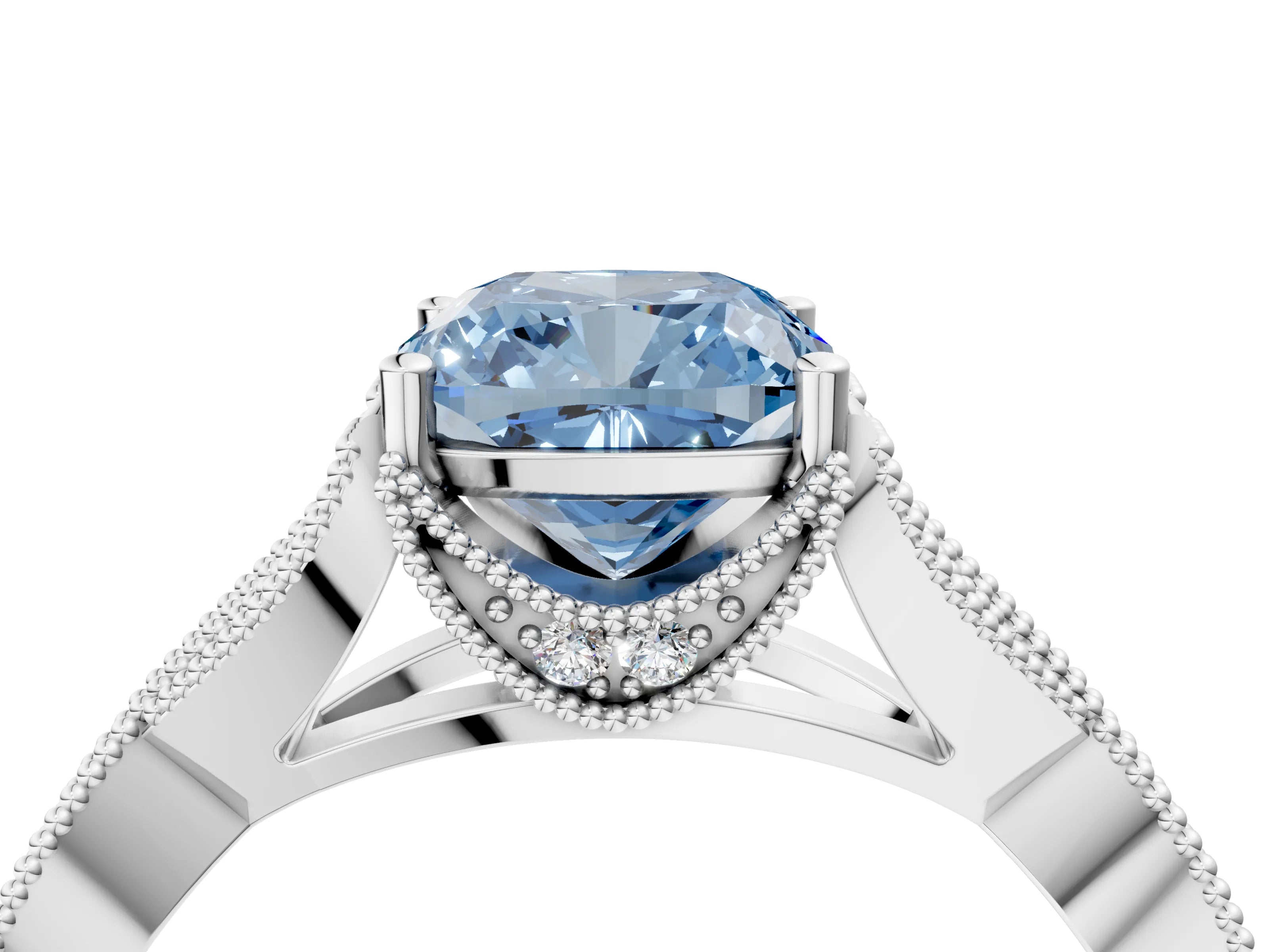 White gold Fancy Blue Cushion Cut Cut Diamond Twisted Band with Milgrain Pave Setting and Four-Prong Setting_4