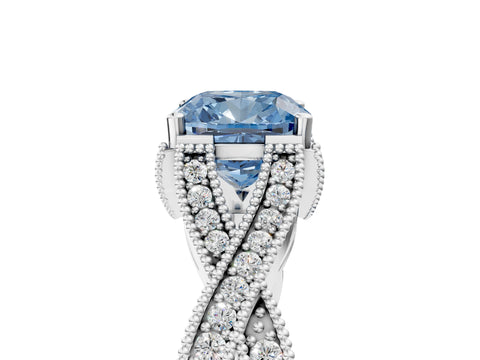 White gold Fancy Blue Cushion Cut Cut Diamond Twisted Band with Milgrain Pave Setting and Four-Prong Setting_5