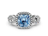 White gold Fancy Blue Cushion Cut Cut Halo Diamond Infinity Band with Four-Prong Setting