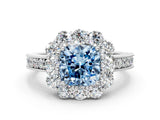 White gold Fancy Blue Cushion Cut Cut Halo Diamond Pavé Engagement Ring with Milgrain Detailing_12