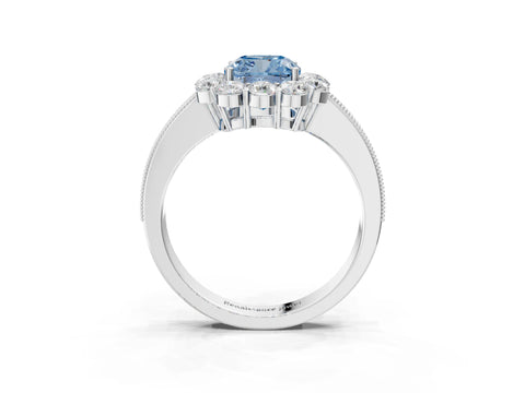 White gold Fancy Blue Cushion Cut Cut Halo Diamond Pavé Engagement Ring with Milgrain Detailing_3