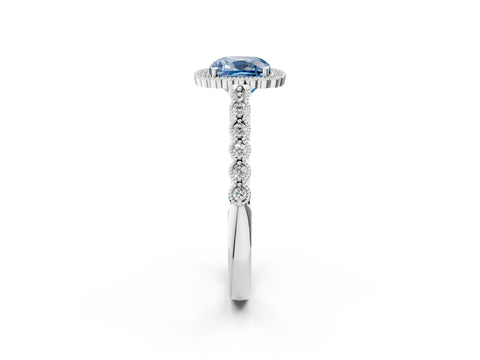 White gold Fancy Blue Cushion Cut Cut Halo Pavé Solitaire Ring with Milgrain Band_14