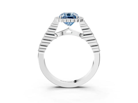 White gold Fancy Blue Cushion Cut Cut Halo Pavé Solitaire Ring with Milgrain Band_15
