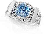 White gold Fancy Blue Cushion Cut Cut Halo Split Shank Prong Set Ring_1
