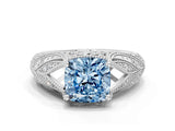 White gold Fancy Blue Cushion Cut Cut Milgrain Pave Diamond Engagement Ring with Four-Prong Setting_15