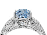 White gold Fancy Blue Cushion Cut Cut Milgrain Pave Diamond Engagement Ring with Four-Prong Setting_19