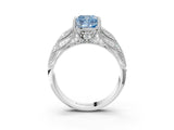 White gold Fancy Blue Cushion Cut Cut Milgrain Pave Diamond Engagement Ring with Four-Prong Setting_6