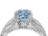 White gold Fancy Blue Cushion Cut Cut Milgrain Pave Diamond Engagement Ring with Four-Prong Setting_7