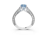 White gold Fancy Blue Cushion Cut Cut Pave Band Milgrain Solitaire Ring_3
