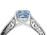 White gold Fancy Blue Cushion Cut Cut Pave Band Milgrain Solitaire Ring_4