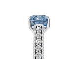 White gold Fancy Blue Cushion Cut Cut Pave Band Milgrain Solitaire Ring_5
