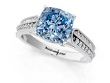 White gold Fancy Blue Cushion Cut Cut Pave Split Shank Engagement Ring with Four-Prong Setting_13