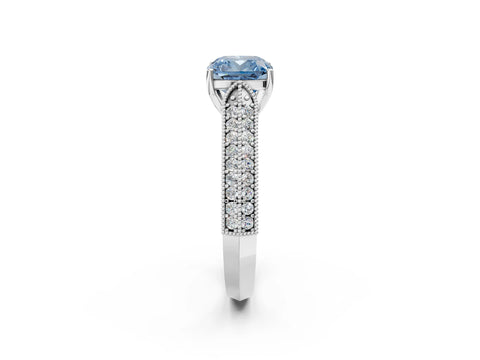 White gold Fancy Blue Cushion Cut Cut Pave Split Shank Engagement Ring with Four-Prong Setting_14