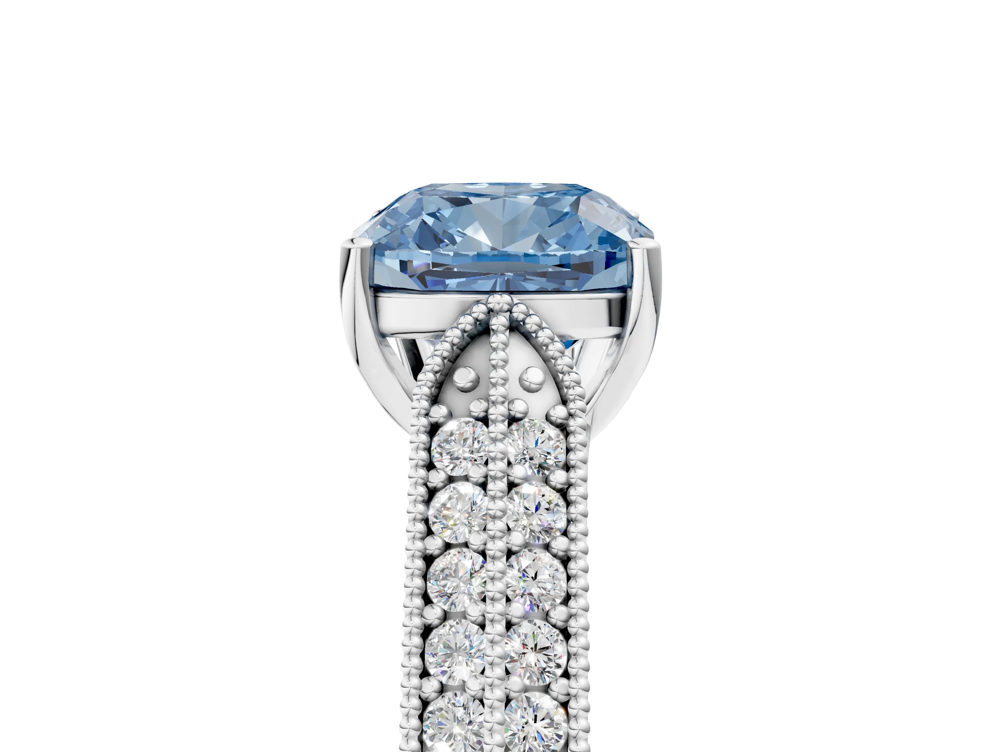 White gold Fancy Blue Cushion Cut Cut Pave Split Shank Engagement Ring with Four-Prong Setting_17