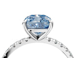 White gold Fancy Blue Cushion Cut Diamond Brilliant Solitaire Ring with Pavé Band and Four-Prong Setting_28