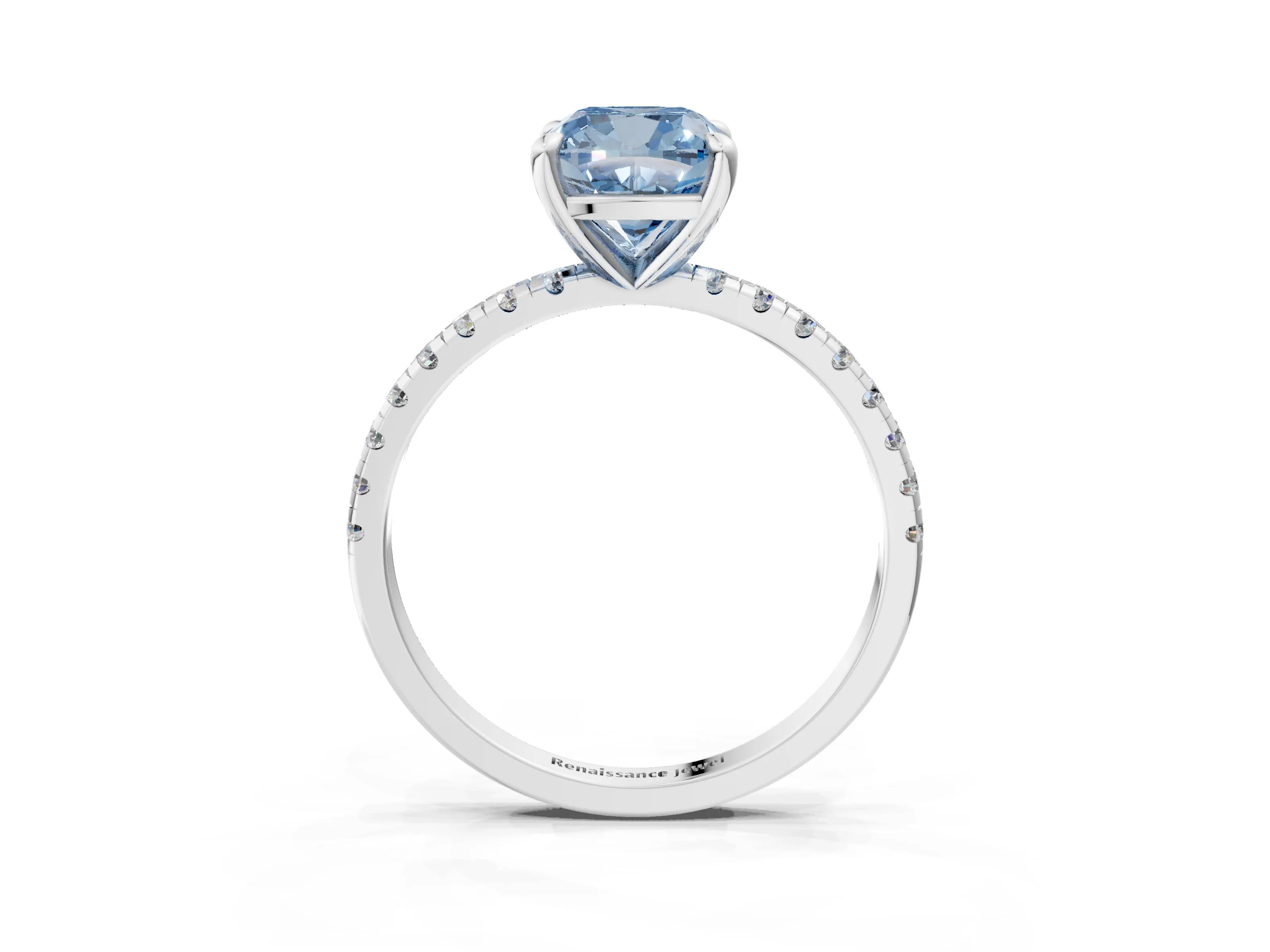 White gold Fancy Blue Cushion Cut Diamond Brilliant Solitaire Ring with Pavé Band and Four-Prong Setting_3