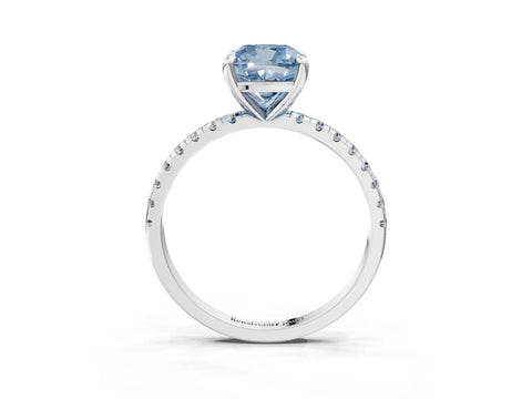 White gold Fancy Blue Cushion Cut Diamond Brilliant Solitaire Ring with Pavé Band and Four-Prong Setting_3