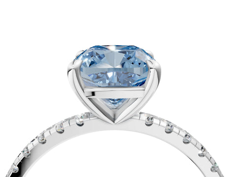 White gold Fancy Blue Cushion Cut Diamond Brilliant Solitaire Ring with Pavé Band and Four-Prong Setting_4