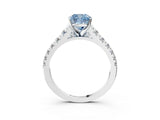 White gold Fancy Blue Cushion Cut Diamond Cathedral Solitaire Ring with Round  Pavé Band_223