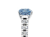 White gold Fancy Blue Cushion Cut Diamond Cathedral Solitaire Ring with Round  Pavé Band_224