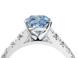 White gold Fancy Blue Cushion Cut Diamond Cathedral Solitaire Ring with Round  Pavé Band_232