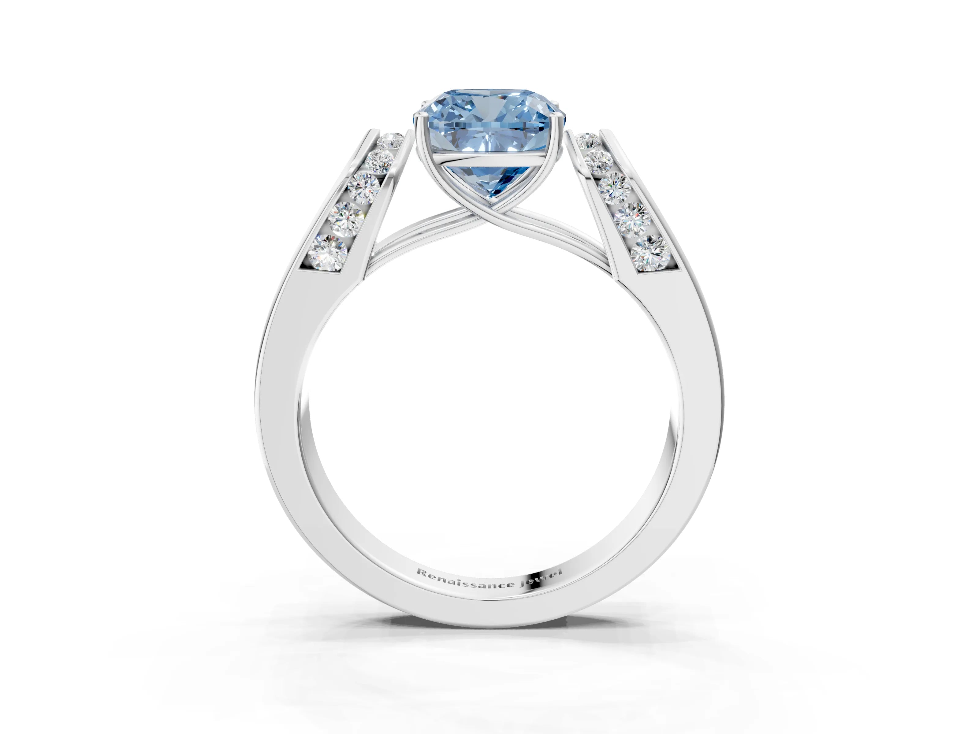 White gold Fancy Blue Cushion Cut Diamond Channel Set Solitaire Ring with Four-Prong Setting_41