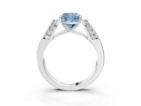 White gold Fancy Blue Cushion Cut Diamond Channel Set Solitaire Ring with Four-Prong Setting_41