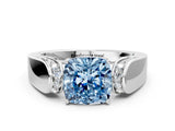 White gold Fancy Blue Cushion Cut Diamond Channel Set Solitaire Ring with Four-Prong Setting_71