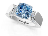 White gold Fancy Blue Cushion Cut Diamond Channel Set Solitaire Ring with Four-Prong Setting_72