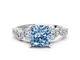White gold Fancy Blue Cushion Cut Diamond Cluster Pavé Band with Four-Prong Setting_3